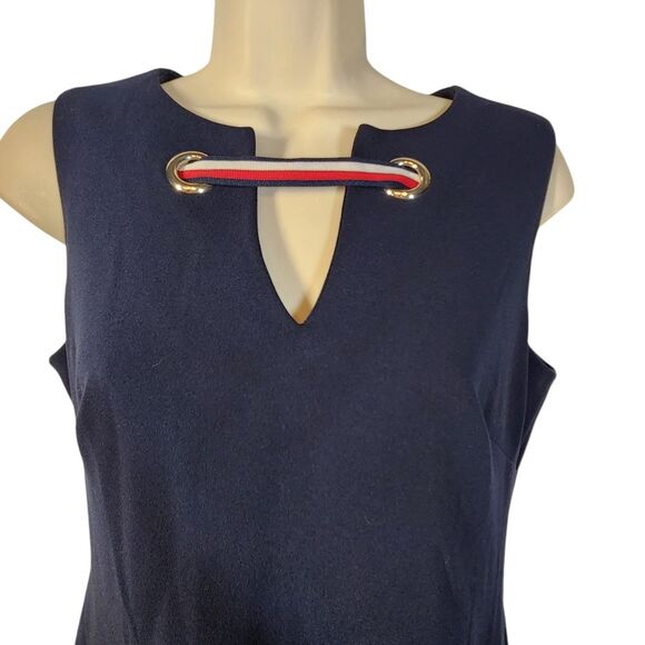 Tommy Hilfiger Dress Sleeveless Shift‎ Short Pleated Nautical Logo Navy Blue 4 - Picture 3 of 16